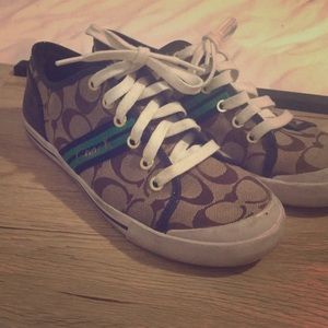 Coach sneakers Khaki with green/navy strip